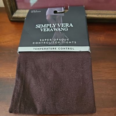 NWT Simply Vera Wang Women's Super Opaque 90D Control Top Brown Tights Sz 2